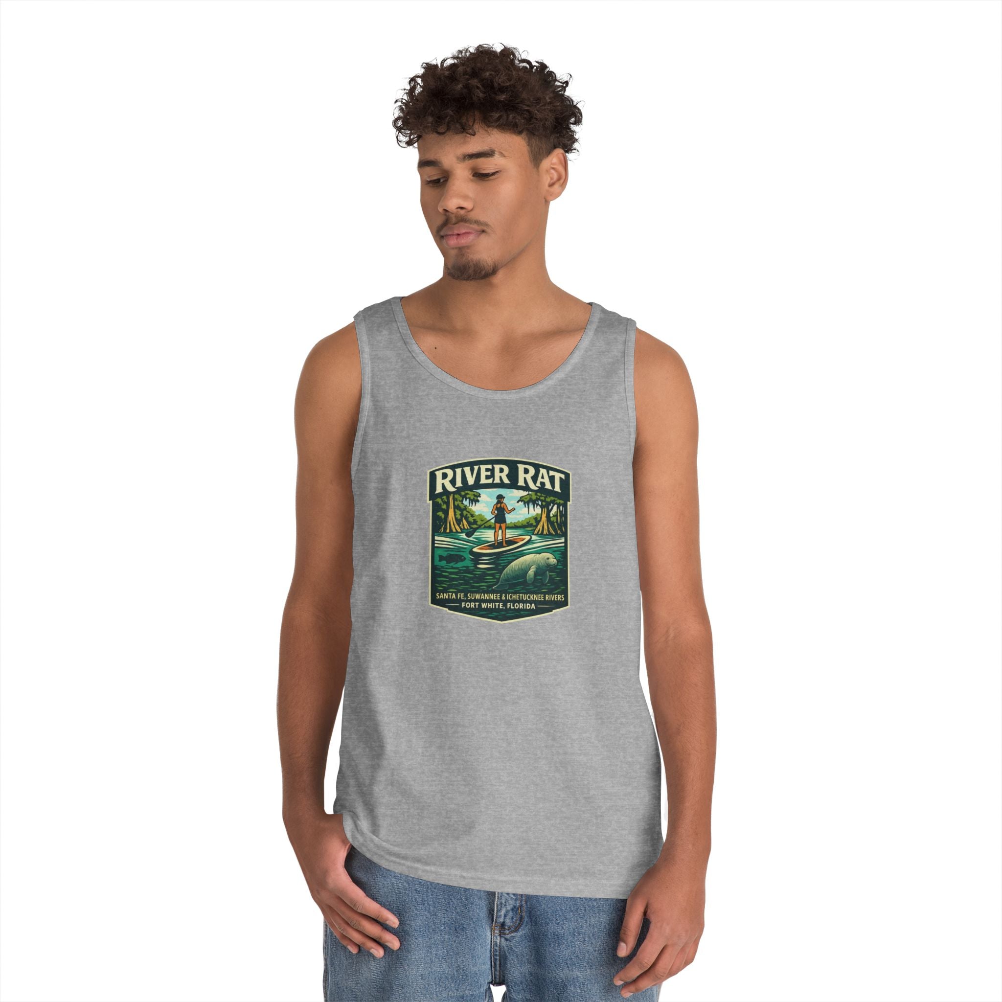 River Rat Kayak Tank Top — Vintage River Fishing Outdoor Graphic