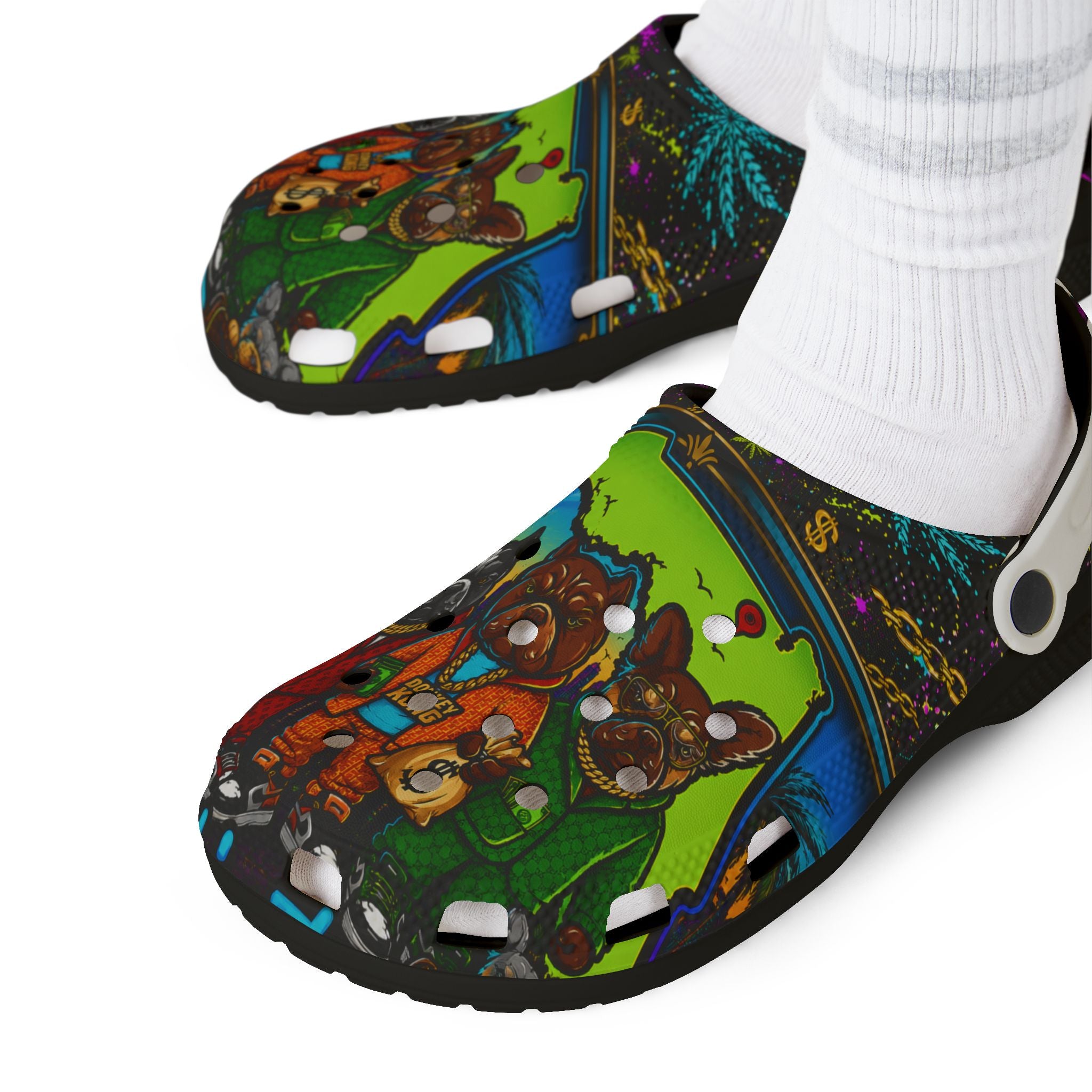 Shinetime Clogs — Colorful Cartoon Dog Crew Design (All-Over Print)
