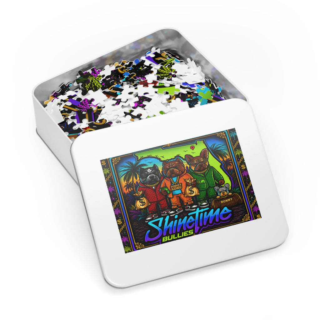 Shine Time Bullies 500-Piece Jigsaw Puzzle with Tin — Colorful Florida Bulldog Crew