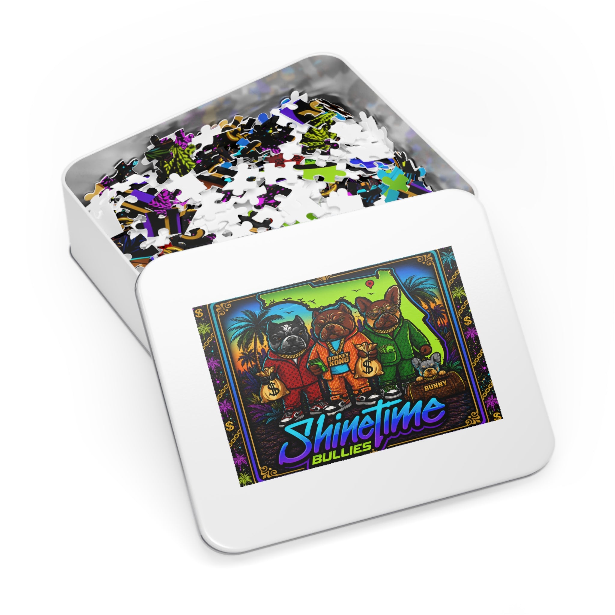 Shine Time Bullies 500-Piece Jigsaw Puzzle with Tin — Colorful Florida Bulldog Crew
