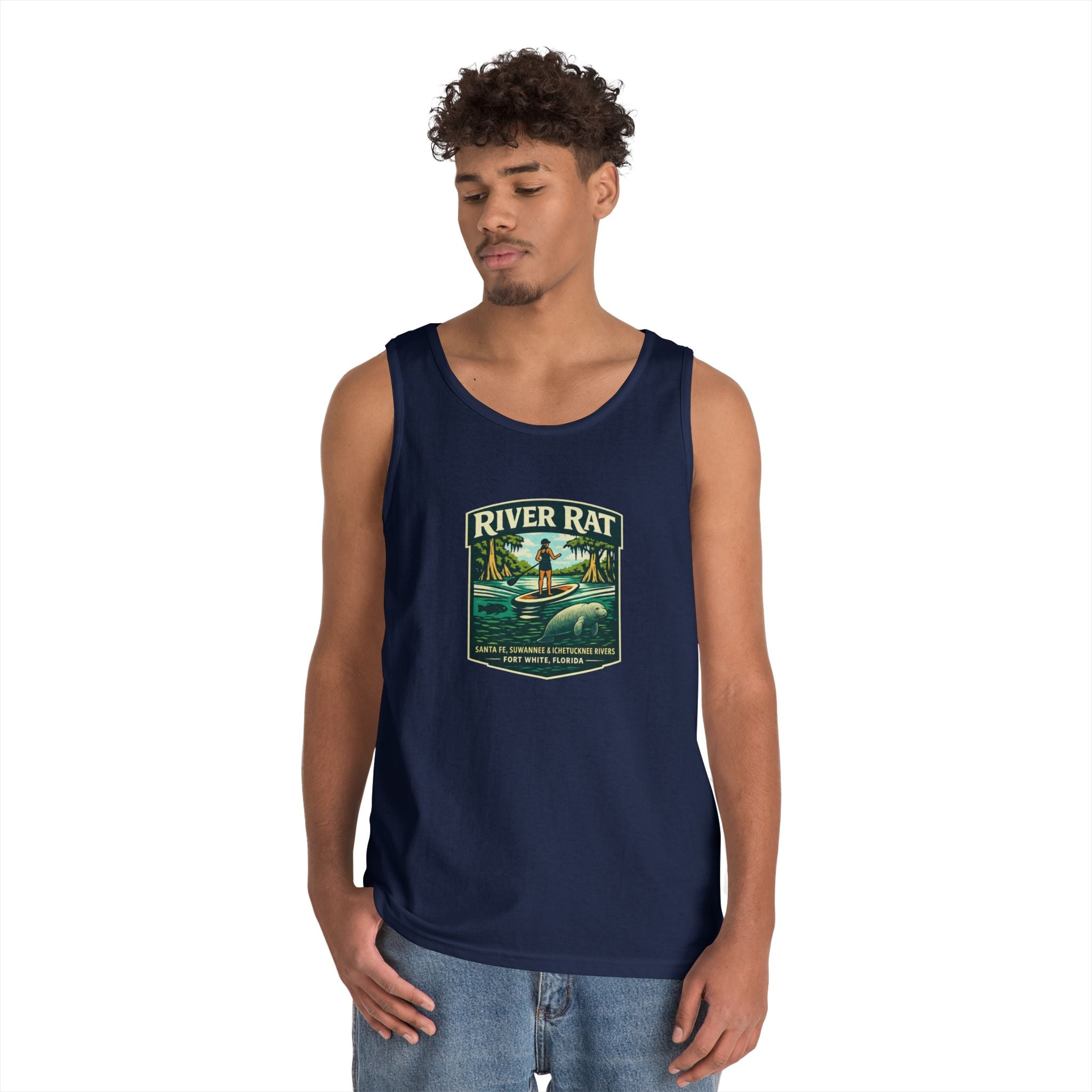 River Rat Kayak Tank Top — Vintage River Fishing Outdoor Graphic