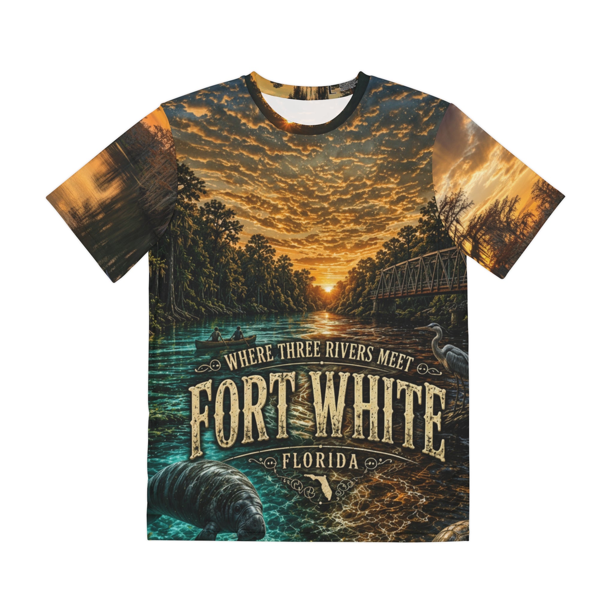 Fort White Florida — Where Three Rivers Meet | All-Over Print T-Shirt