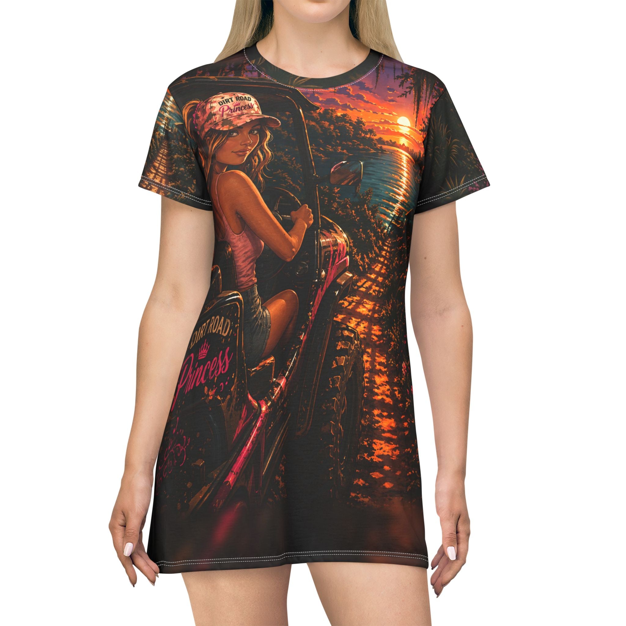 Dirt Road Sunset — Fort White FL River Life All-Over Print T-Shirt Dress