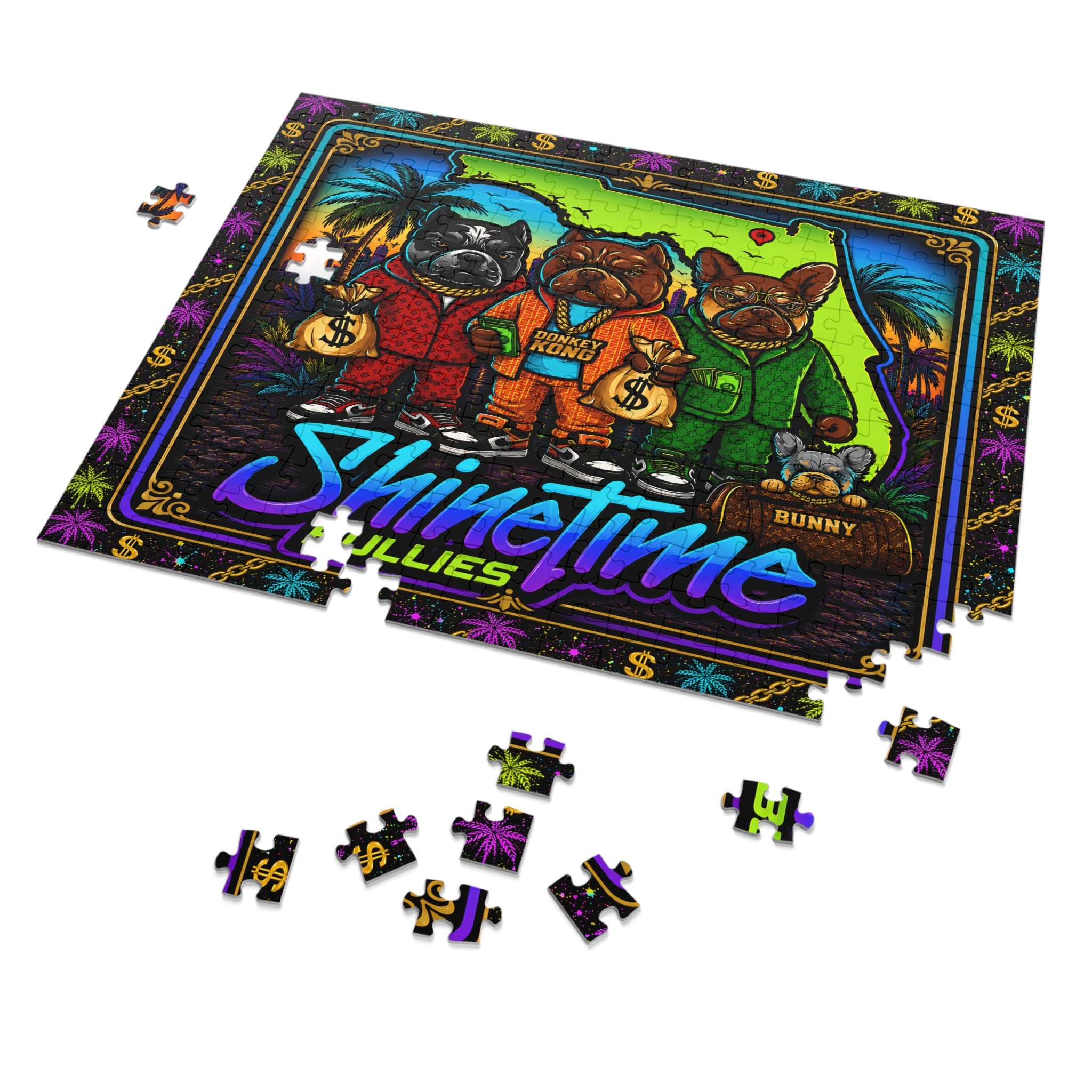 Shine Time Bullies 500-Piece Jigsaw Puzzle with Tin — Colorful Florida Bulldog Crew