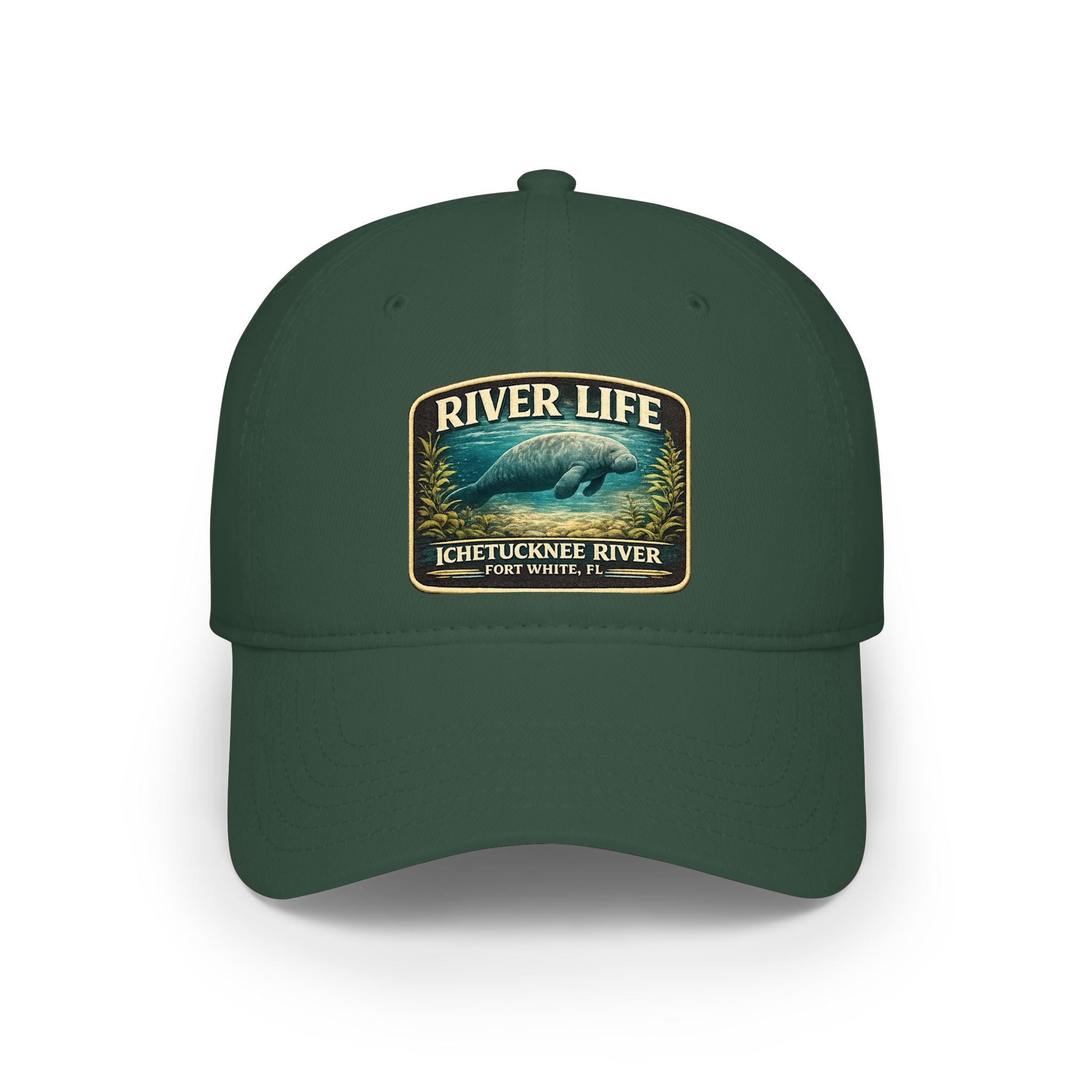 River Life Low Profile Baseball Cap — Ichetucknee River Manatee Patch