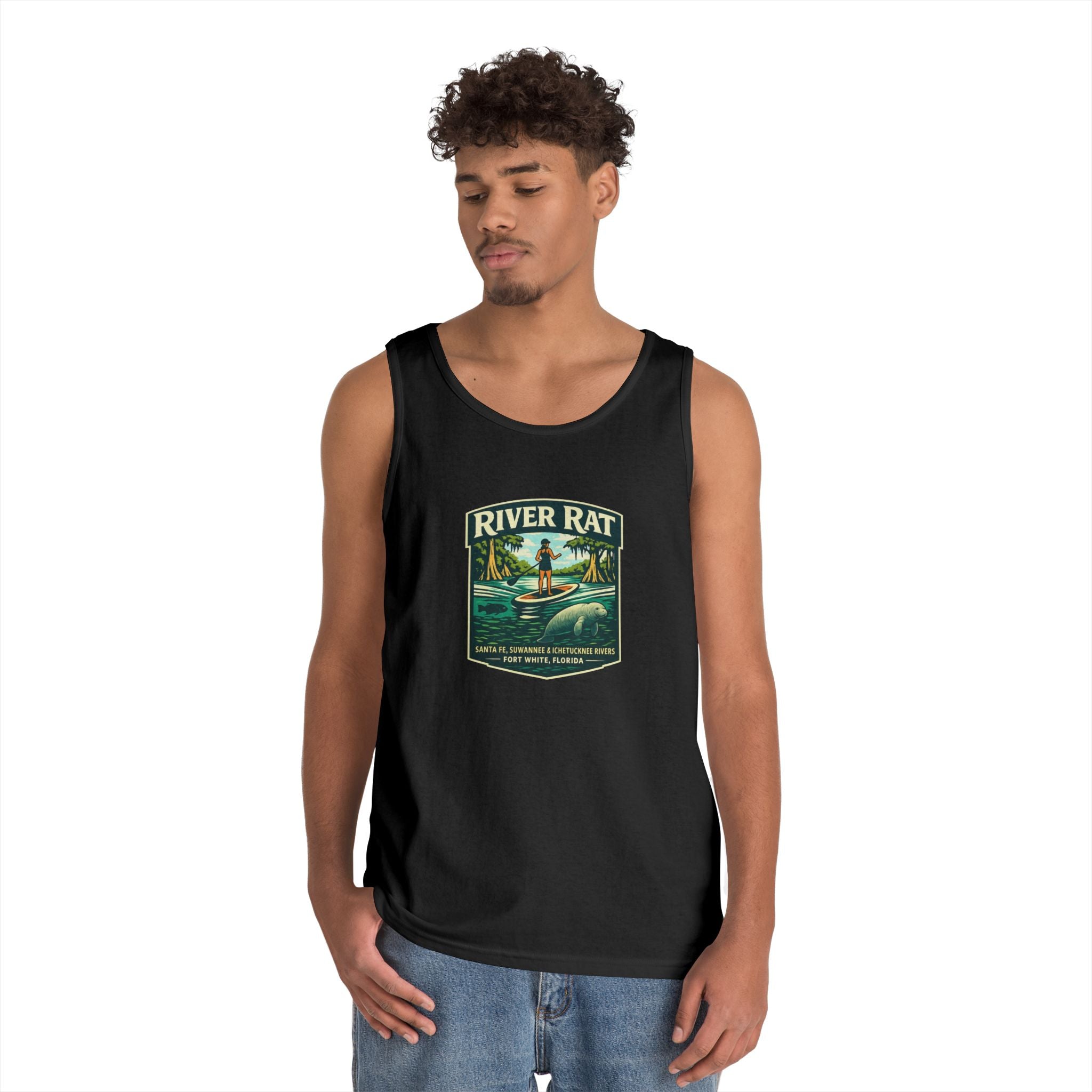 River Rat Kayak Tank Top — Vintage River Fishing Outdoor Graphic