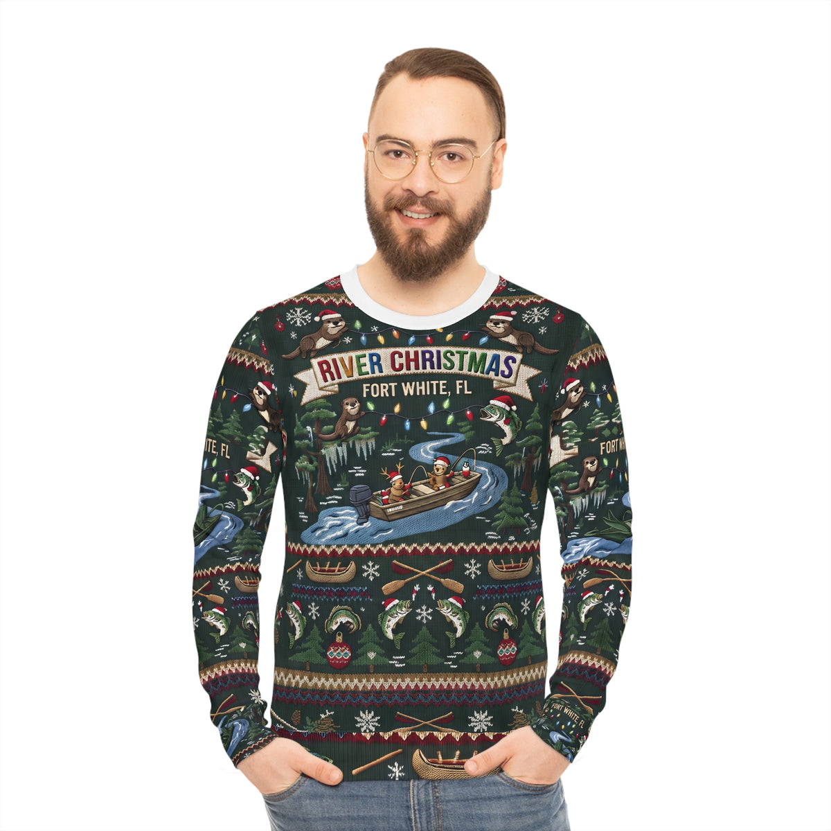 River Christmas Sweatshirt – Fort White FL Holiday Boating Ugly Sweater