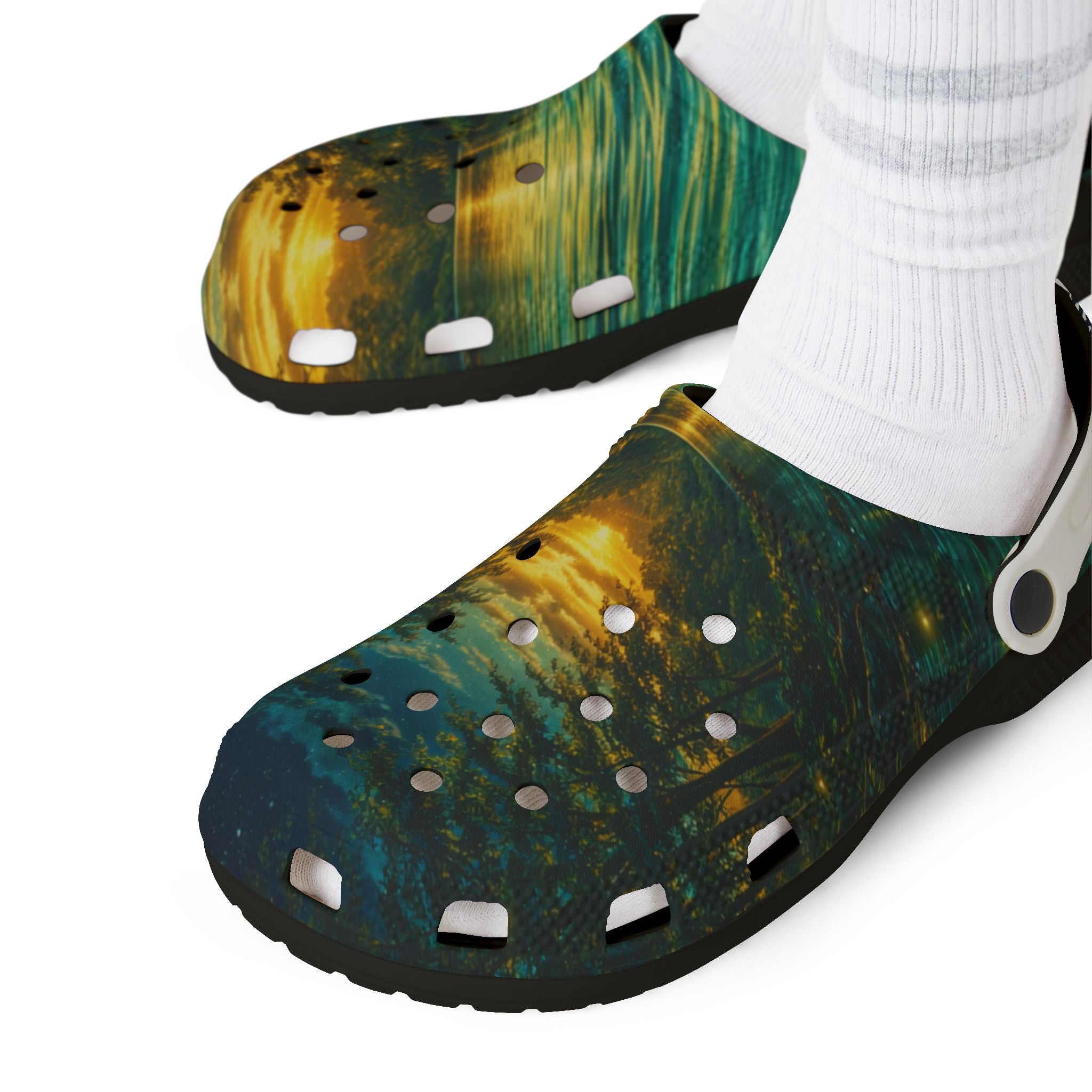 Golden Springs Print EVA Clogs — Lightweight Foam Slip-On Shoes