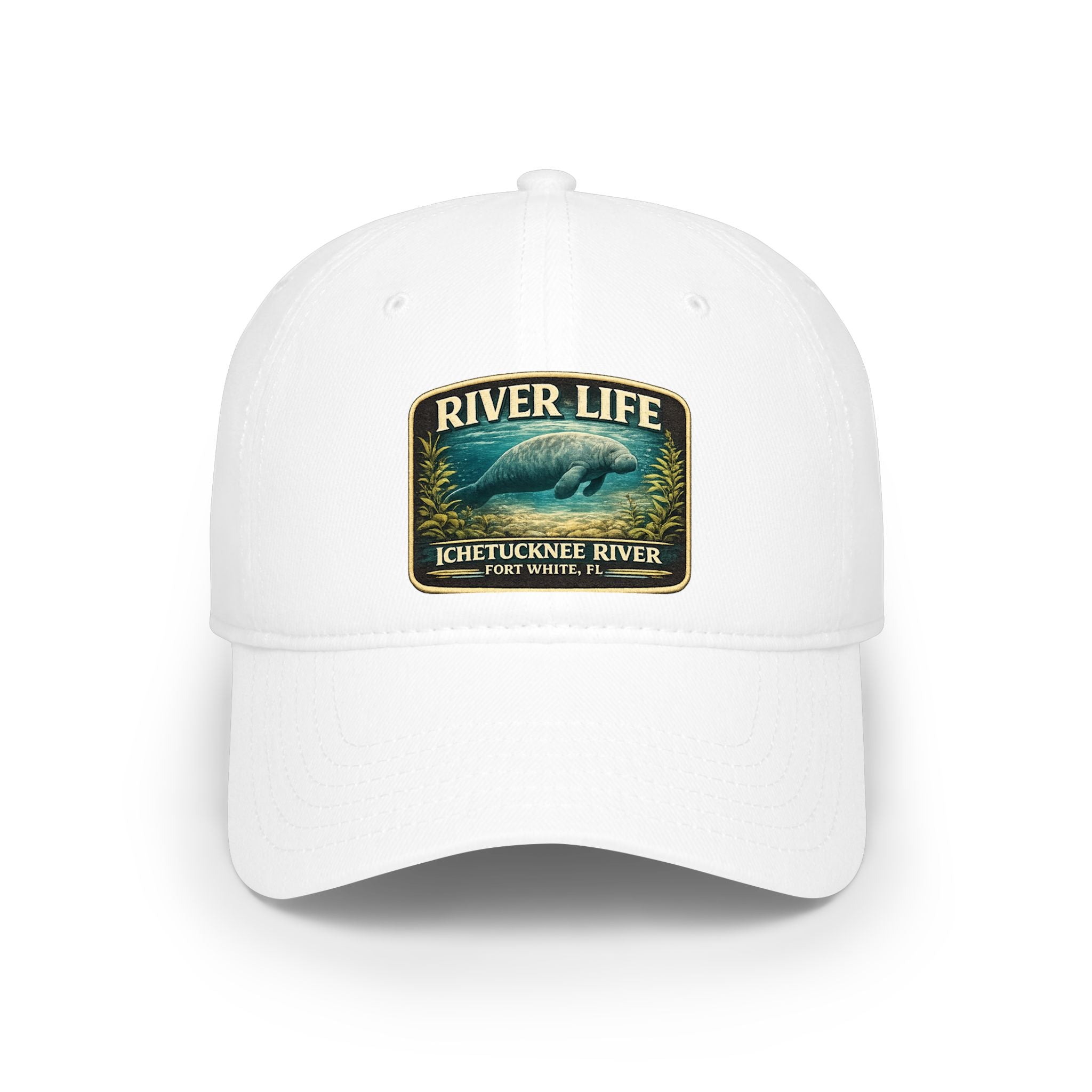 River Life Low Profile Baseball Cap — Ichetucknee River Manatee Patch