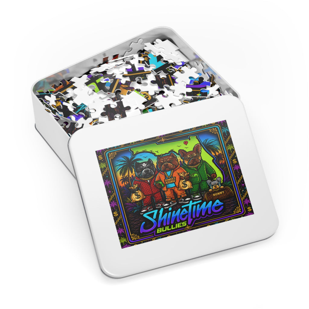 Shine Time Bullies 500-Piece Jigsaw Puzzle with Tin — Colorful Florida Bulldog Crew