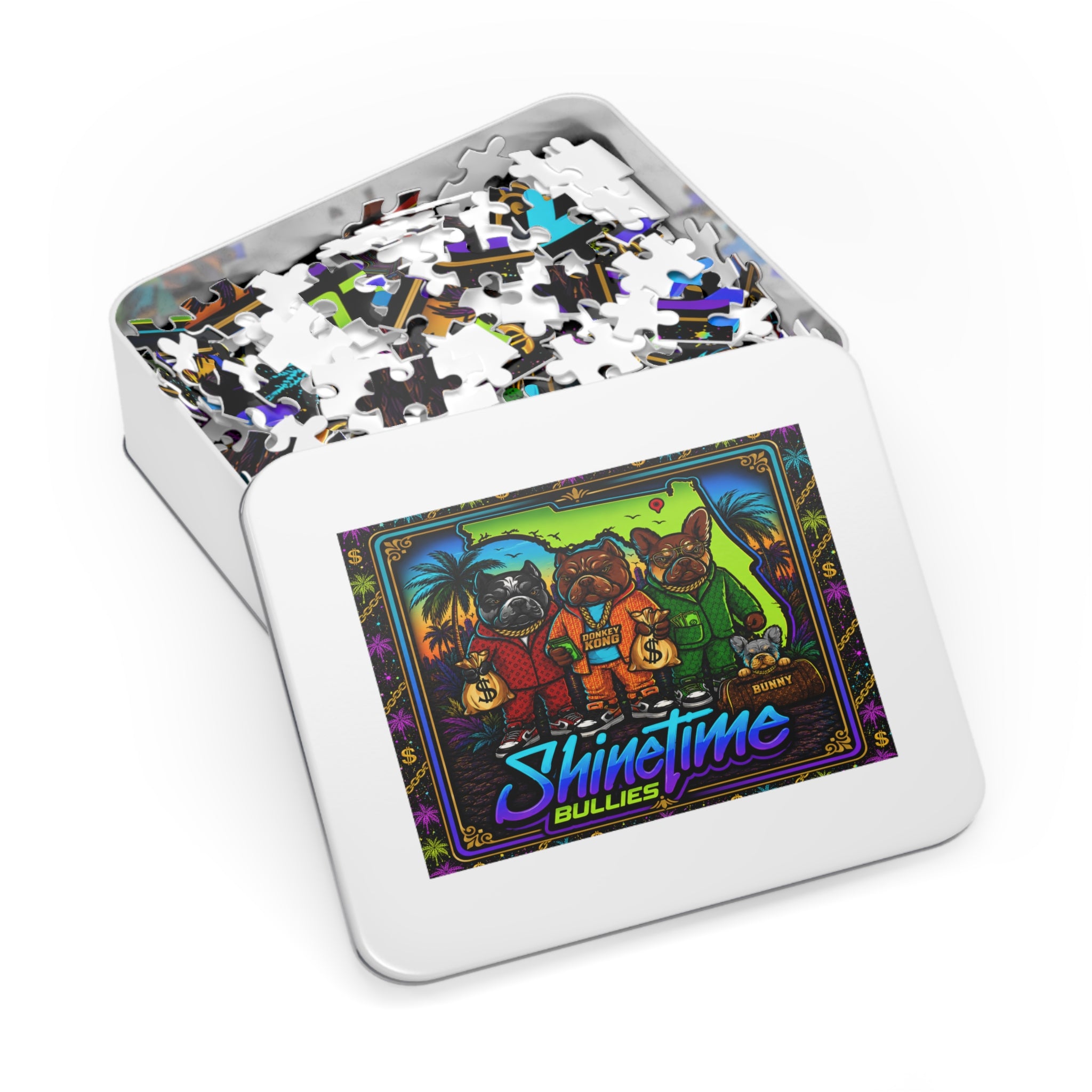 Shine Time Bullies 500-Piece Jigsaw Puzzle with Tin — Colorful Florida Bulldog Crew