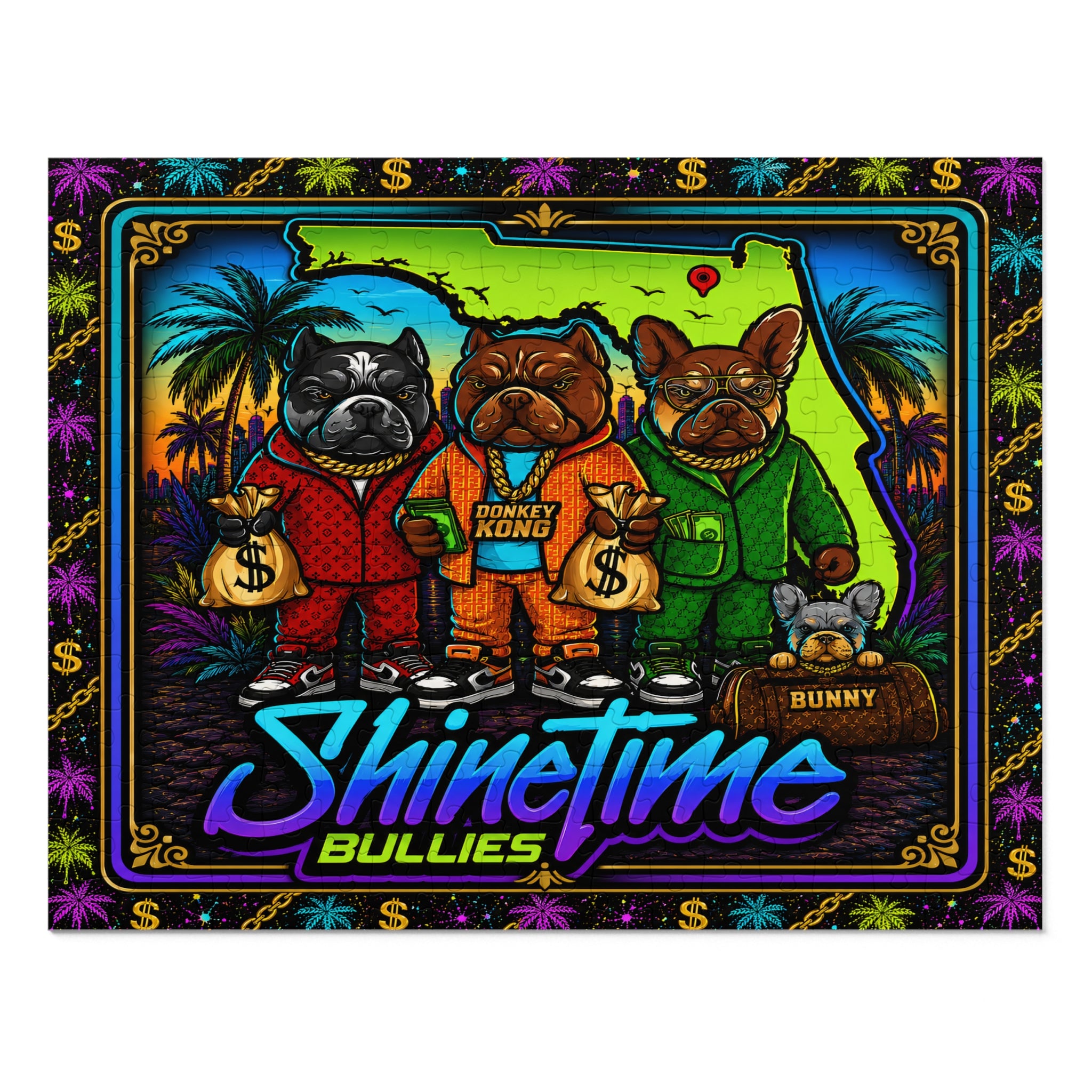 Shine Time Bullies 500-Piece Jigsaw Puzzle with Tin — Colorful Florida Bulldog Crew