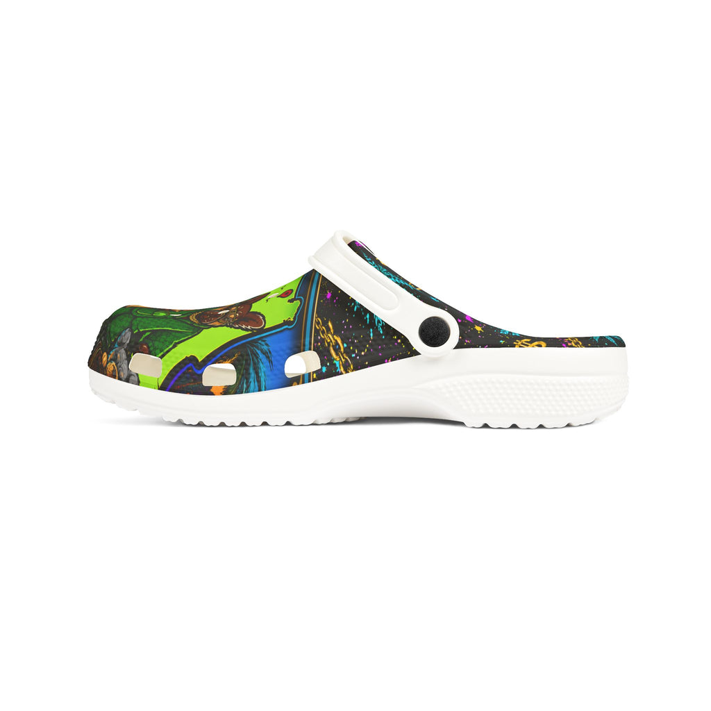 Shinetime Clogs — Colorful Cartoon Dog Crew Design (All-Over Print)