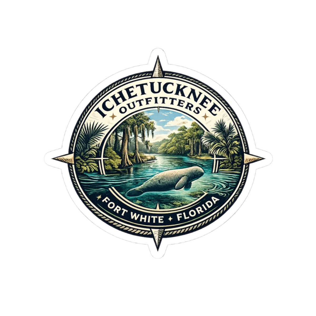 Ichetucknee Outfitters Compass Logo Sticker – Fort White, Florida