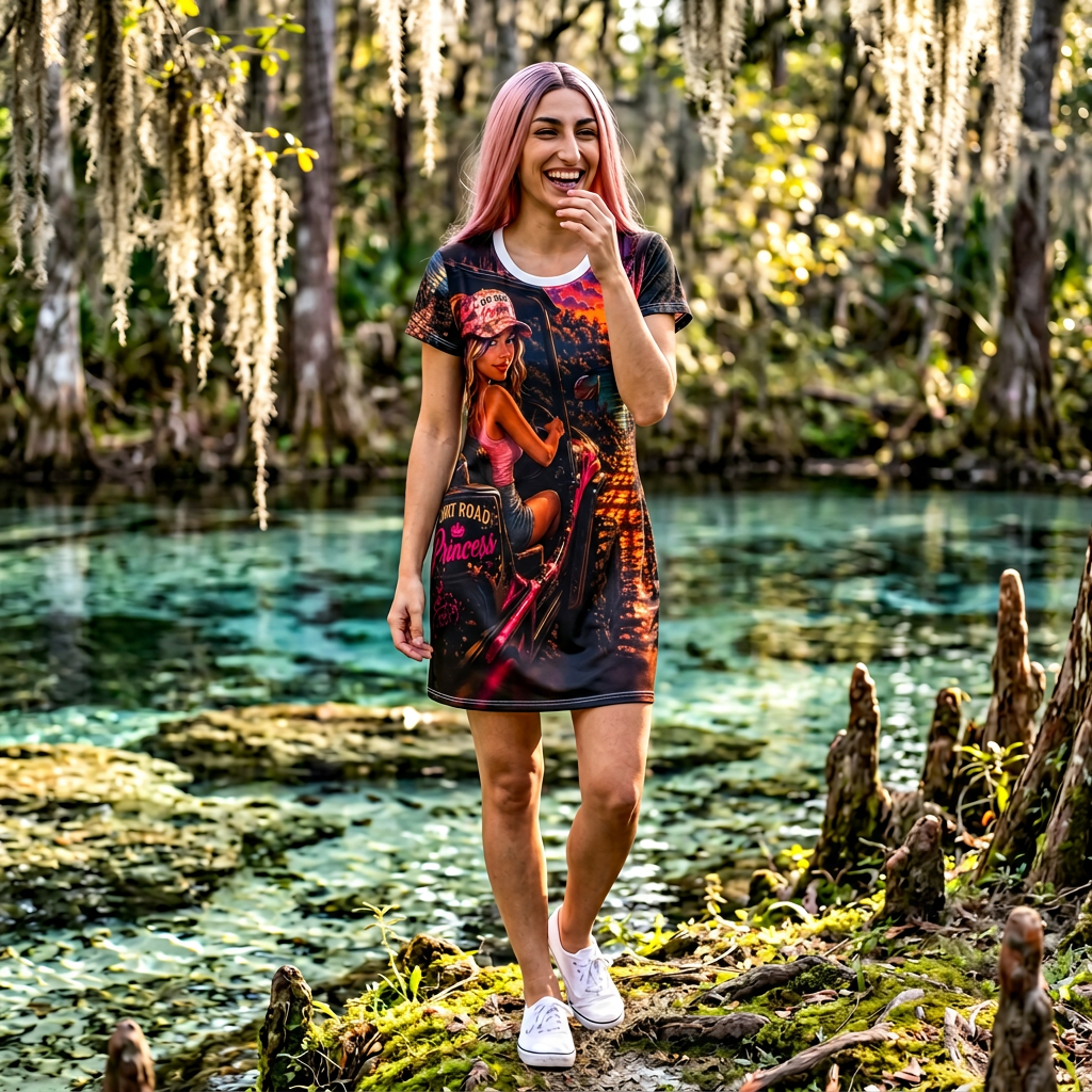 Dirt Road Sunset — Fort White FL River Life All-Over Print T-Shirt Dress