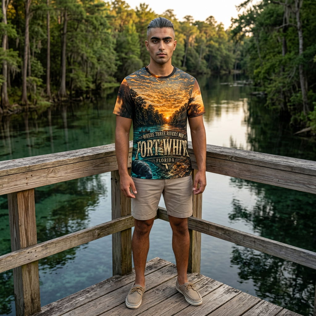Fort White Florida — Where Three Rivers Meet | All-Over Print T-Shirt