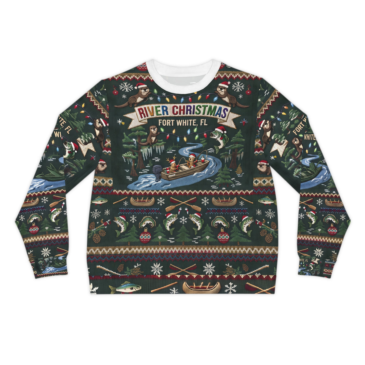River Christmas Sweatshirt – Fort White FL Holiday Boating Ugly Sweater