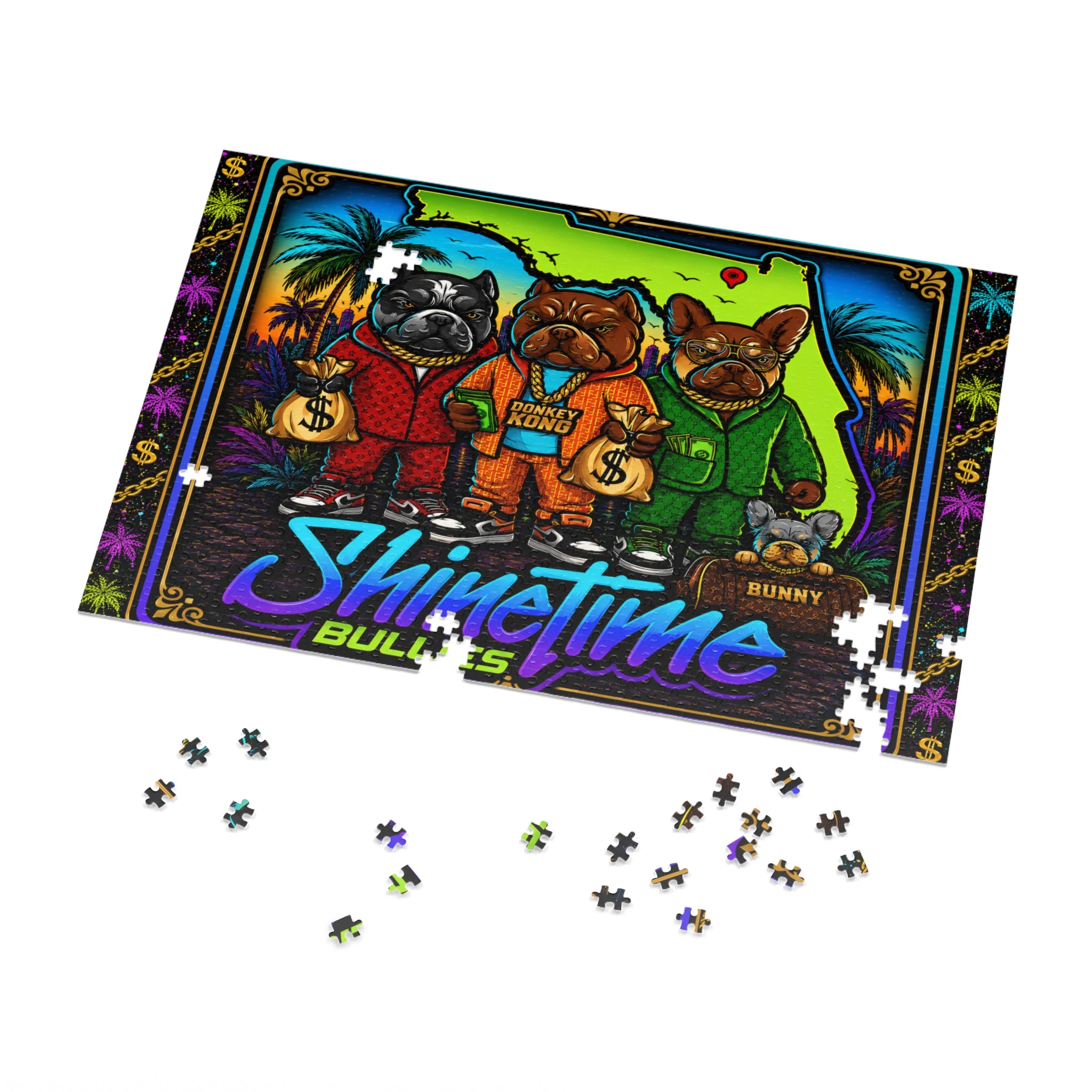 Shine Time Bullies 500-Piece Jigsaw Puzzle with Tin — Colorful Florida Bulldog Crew