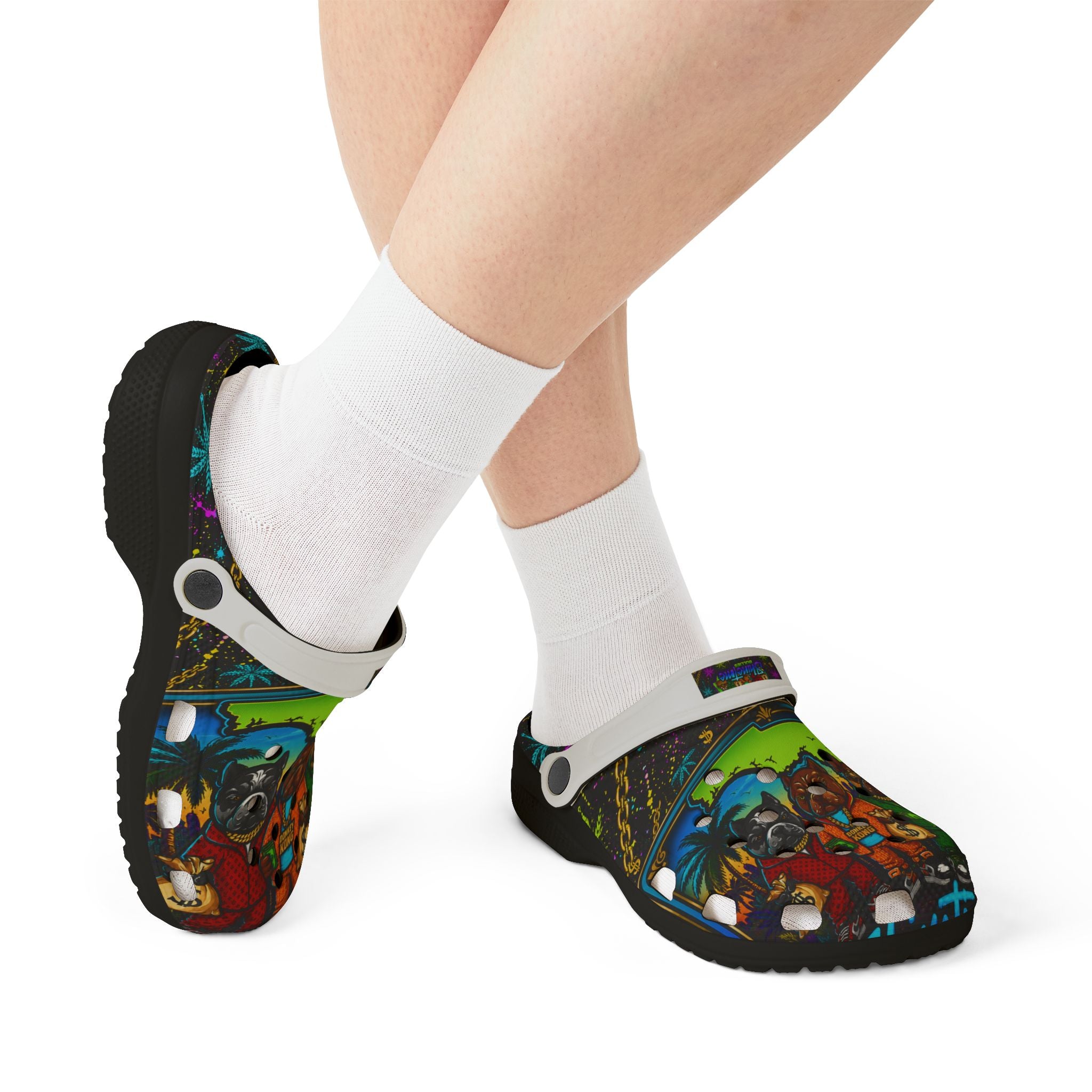 Shinetime Clogs — Colorful Cartoon Dog Crew Design (All-Over Print)