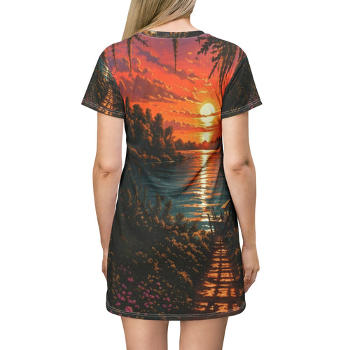 Dirt Road Sunset — Fort White FL River Life All-Over Print T-Shirt Dress