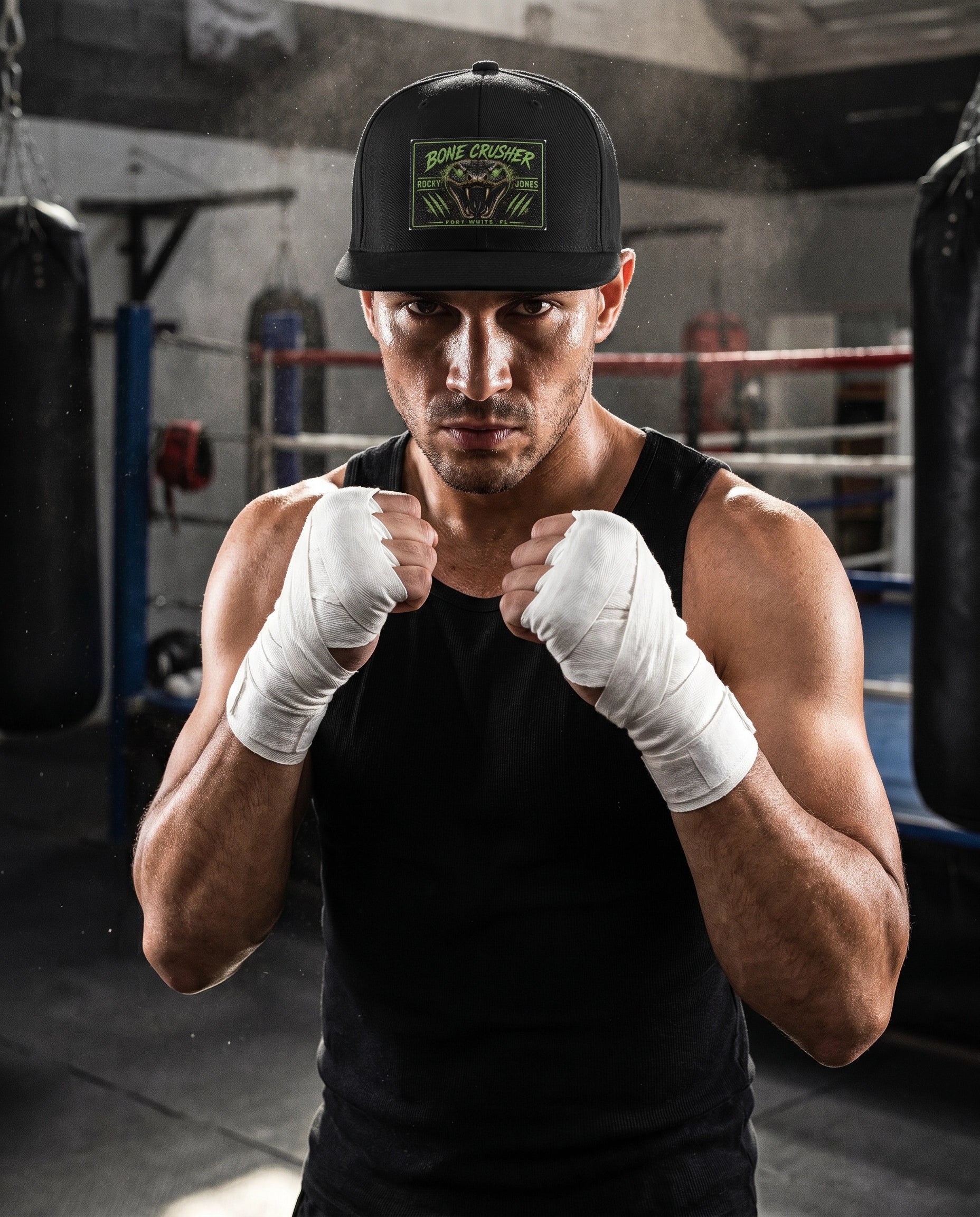 Rocky Jones AOP Walkout Hat lifestyle in boxing gym