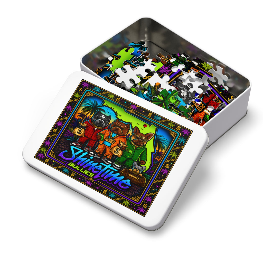 Shine Time Bullies 500-Piece Jigsaw Puzzle with Tin — Colorful Florida Bulldog Crew