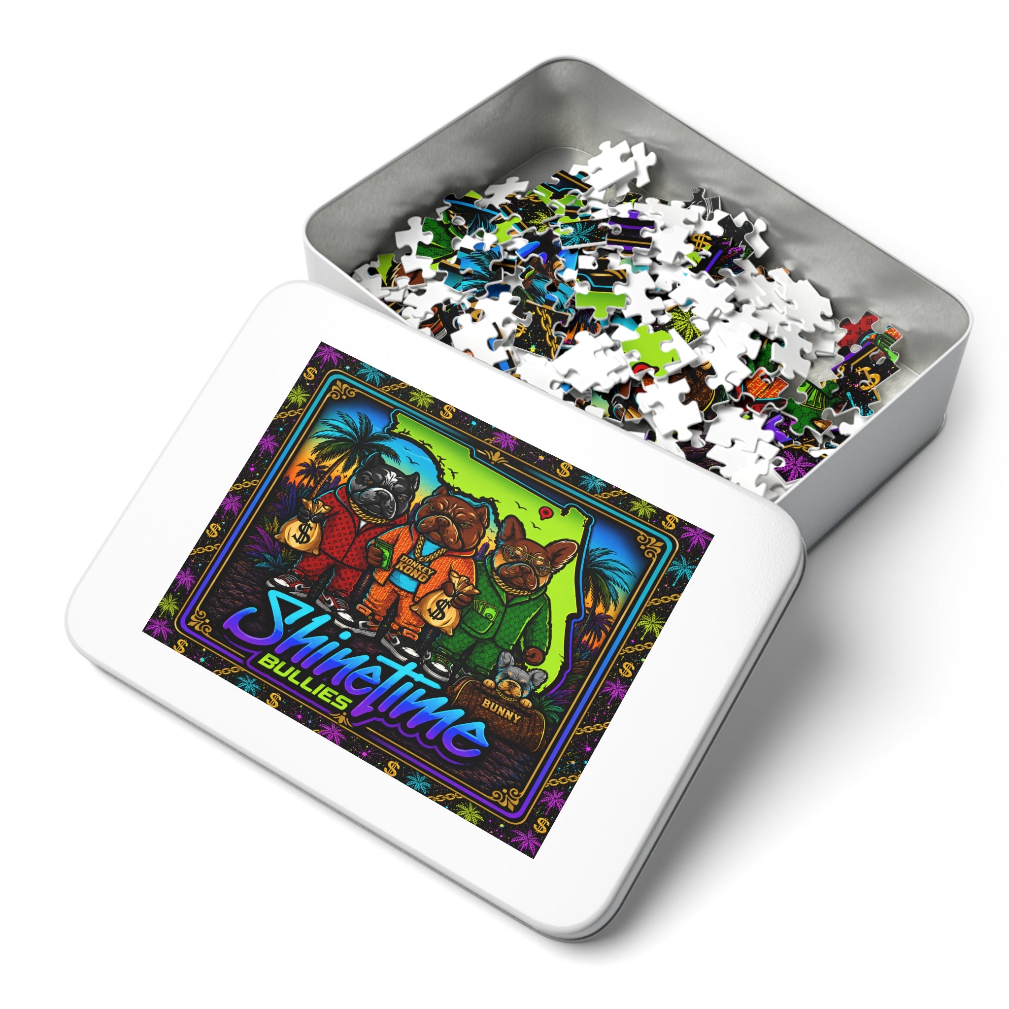 Shine Time Bullies 500-Piece Jigsaw Puzzle with Tin — Colorful Florida Bulldog Crew