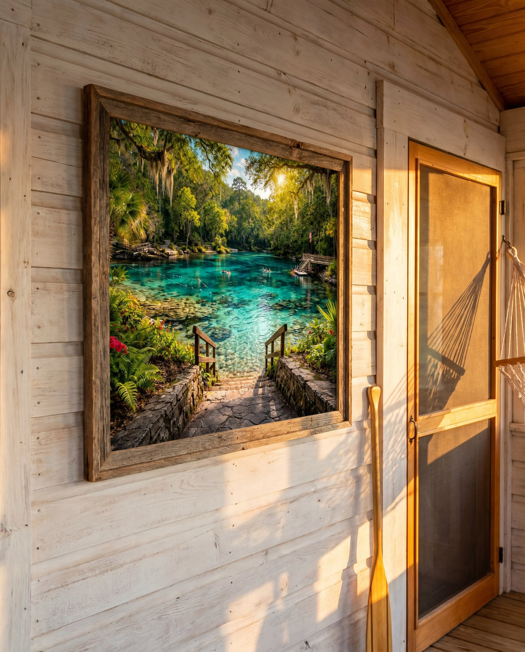 River Life Springscape Wall Art lifestyle in river cabin setting