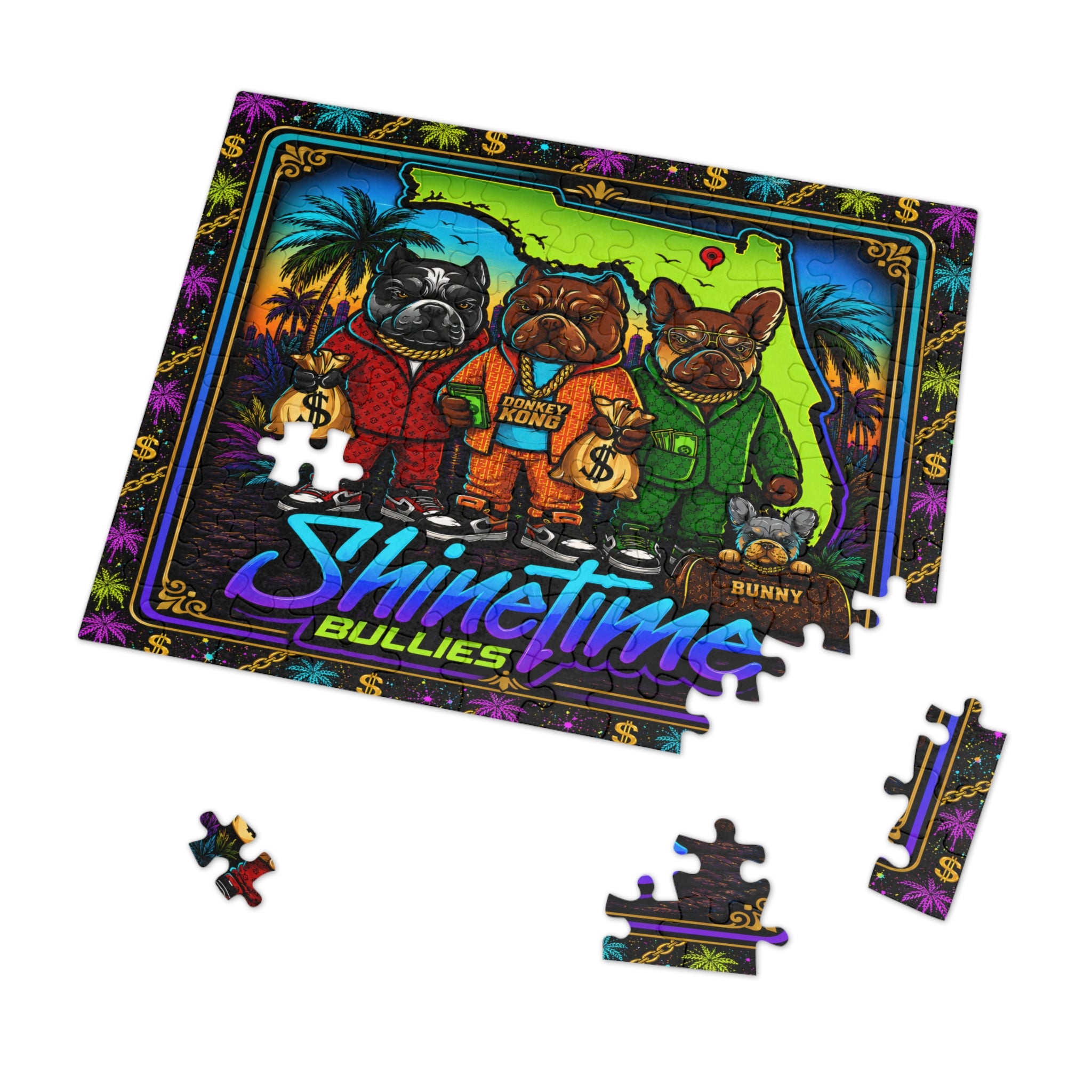Shine Time Bullies 500-Piece Jigsaw Puzzle with Tin — Colorful Florida Bulldog Crew