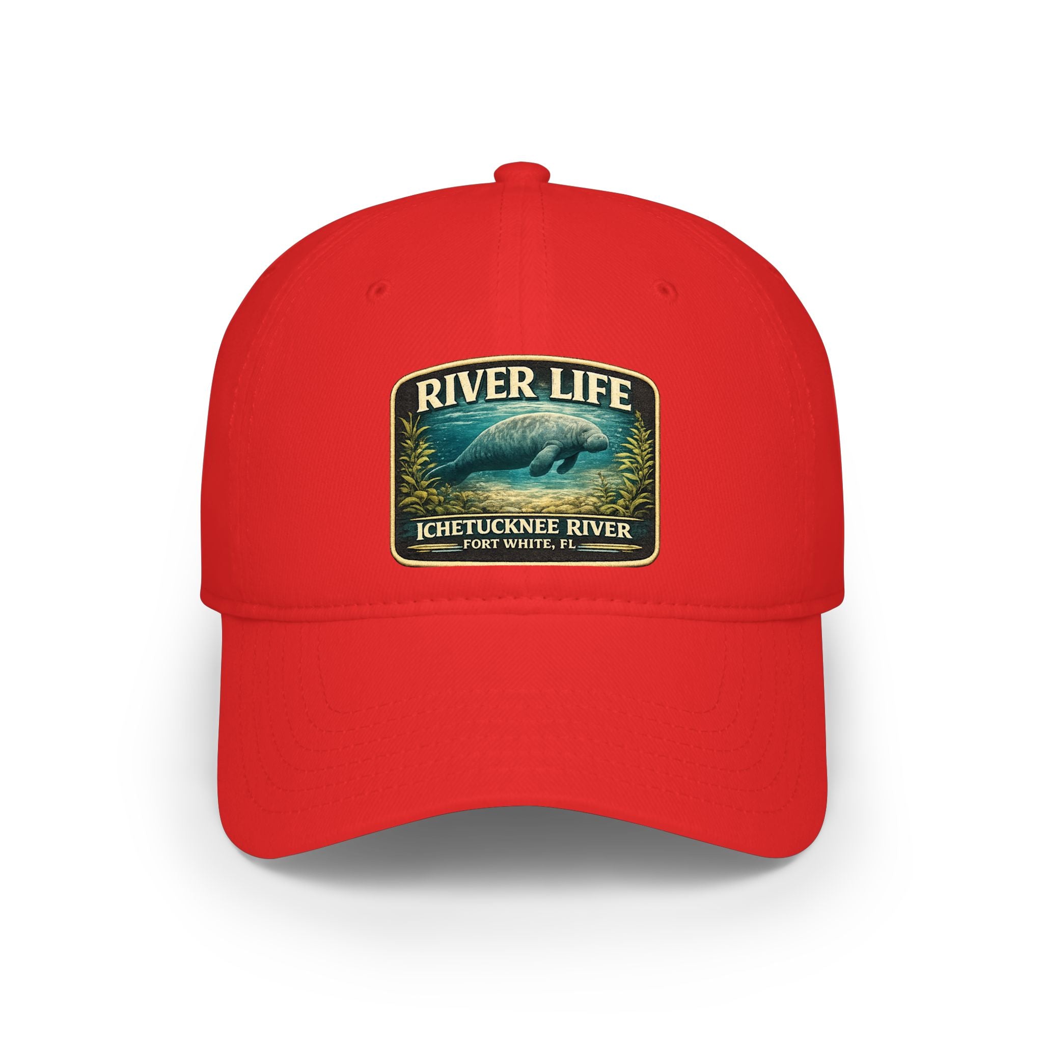 River Life Low Profile Baseball Cap — Ichetucknee River Manatee Patch