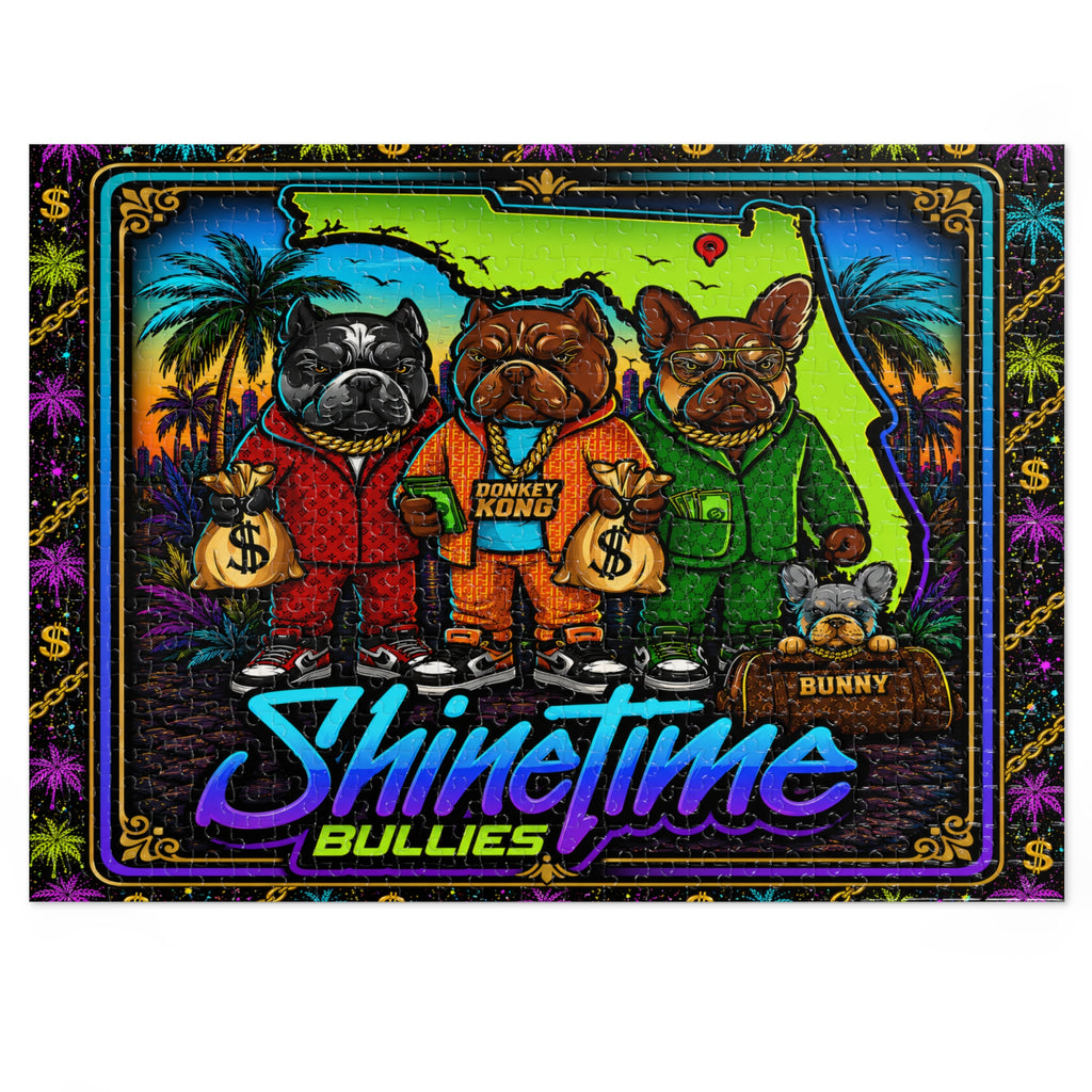 Shine Time Bullies 500-Piece Jigsaw Puzzle with Tin — Colorful Florida Bulldog Crew