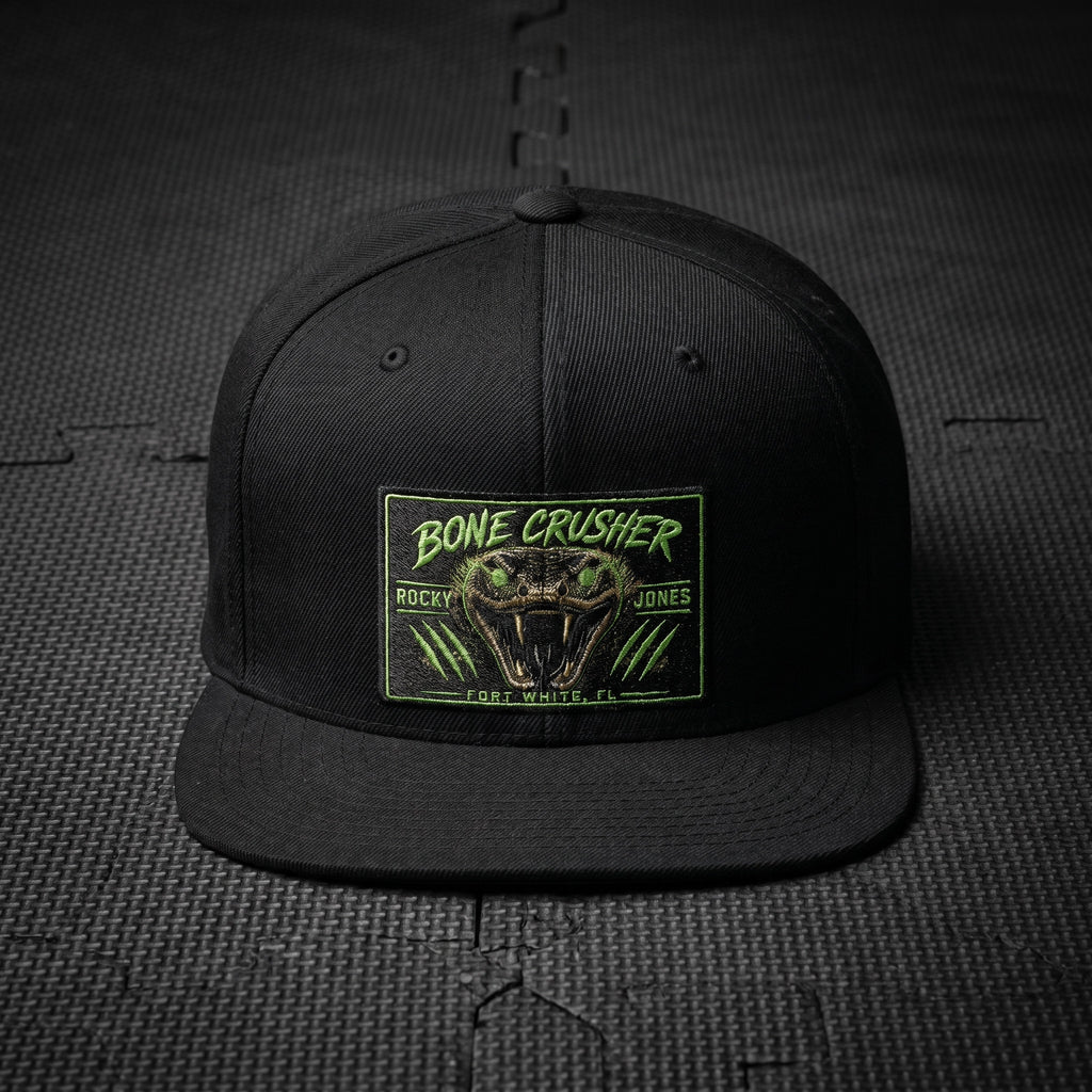 Rocky Jones AOP Walkout Hat flat-lay on gym mat