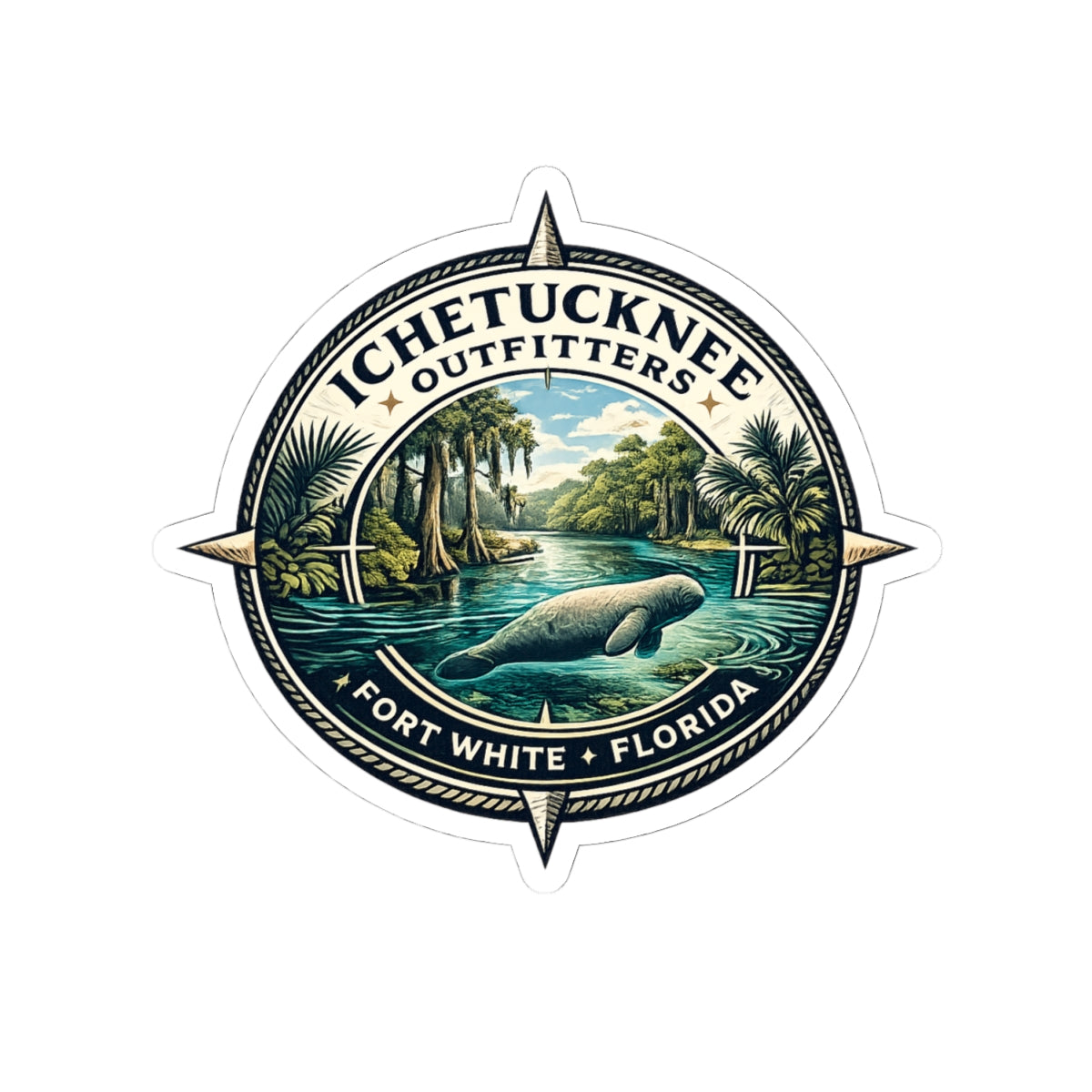 Ichetucknee Outfitters Compass Logo Sticker – Fort White, Florida