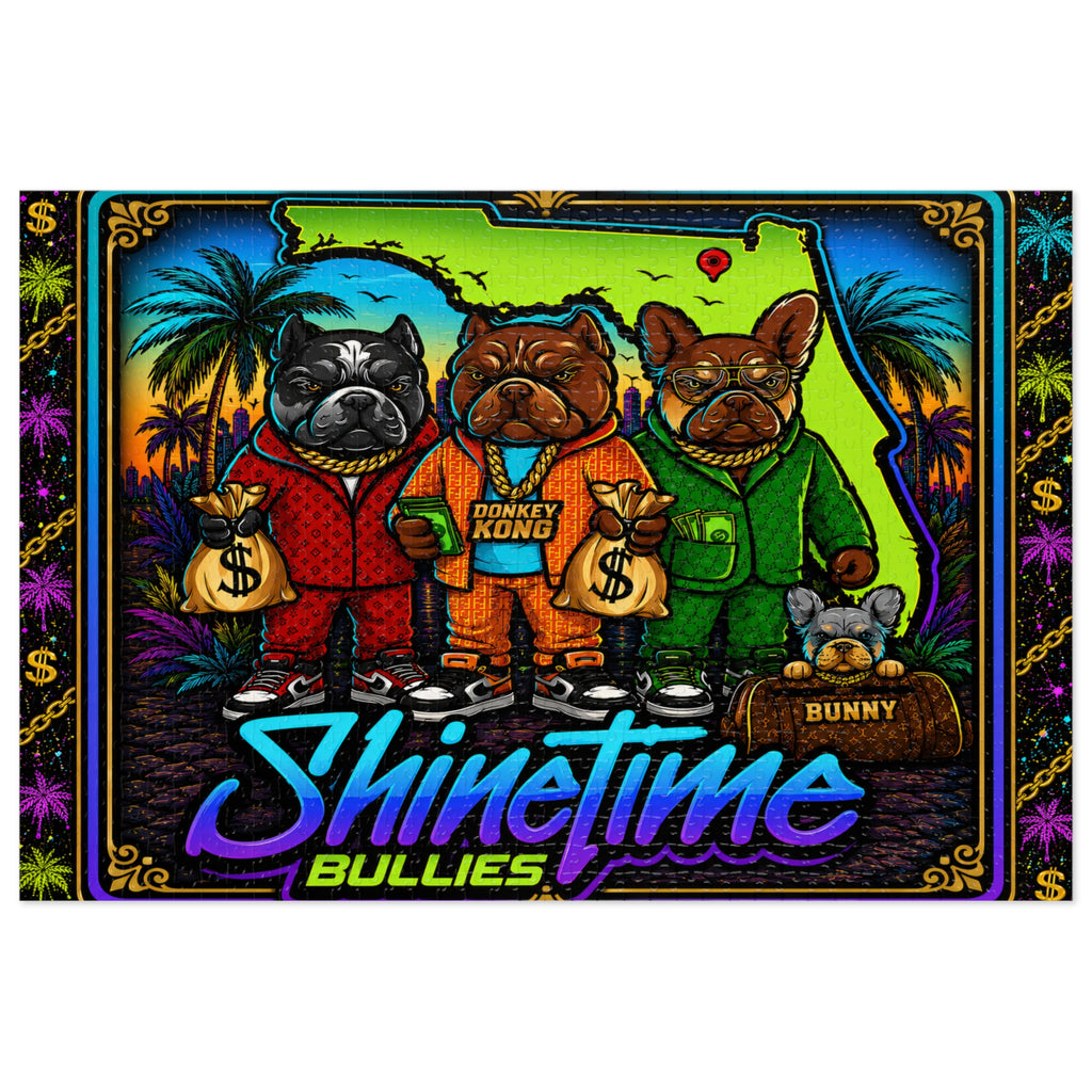 Shine Time Bullies 500-Piece Jigsaw Puzzle with Tin — Colorful Florida Bulldog Crew