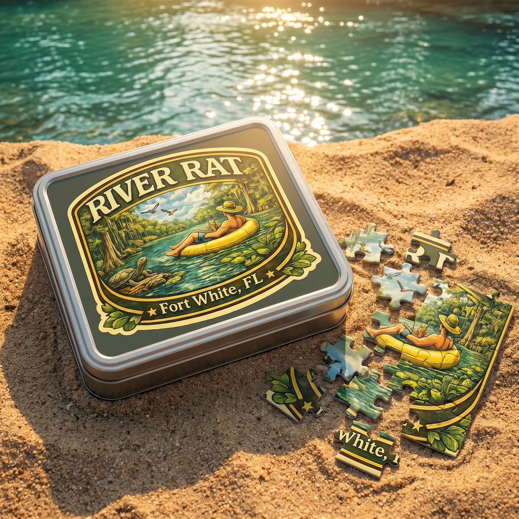 Ichetucknee Head Springs Jigsaw Puzzle flat-lay on sandy riverbank